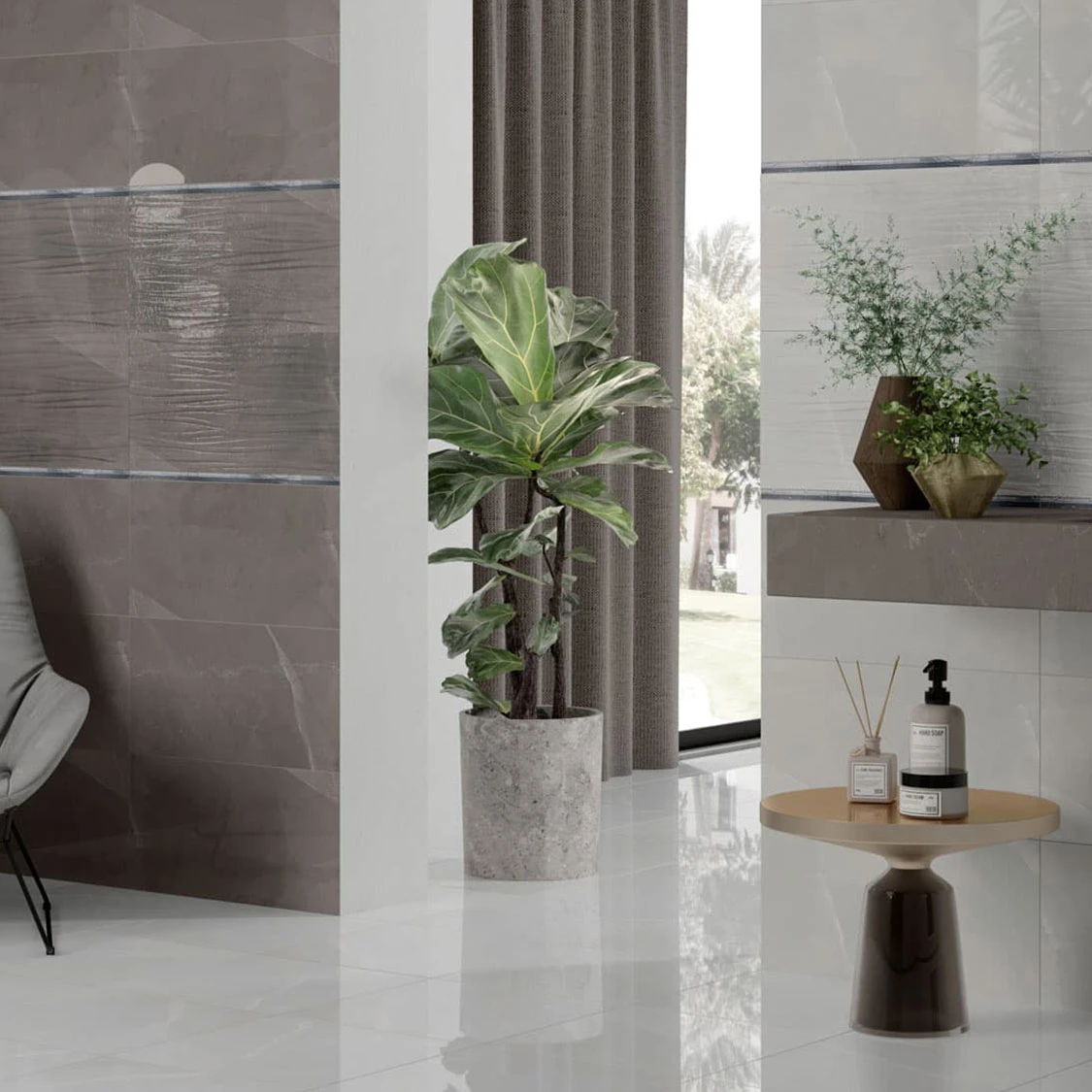 Bayona Grey Glossy Ceramic Floor Tile - 450 x 450mm