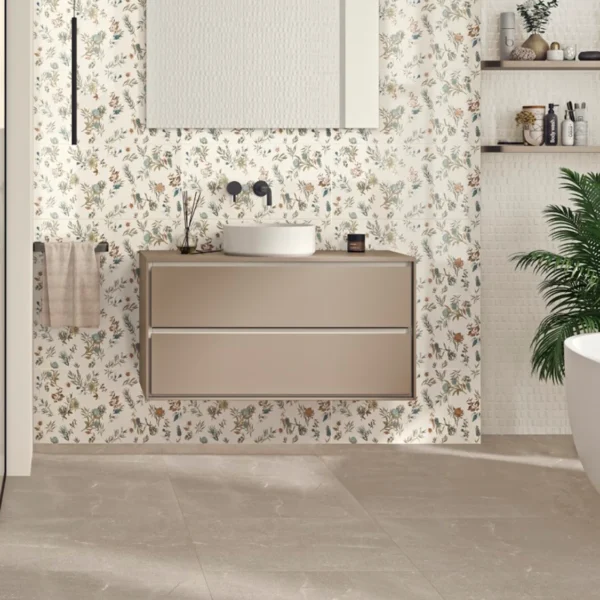Lisa White Pattern Matt Ceramic Floor Tile - 600 x 600mm