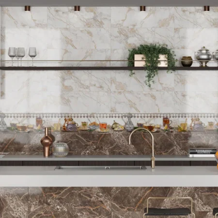 Super Agatha Gold Marble Look Glossy Ceramic Wall Tile - 245 x 745mm