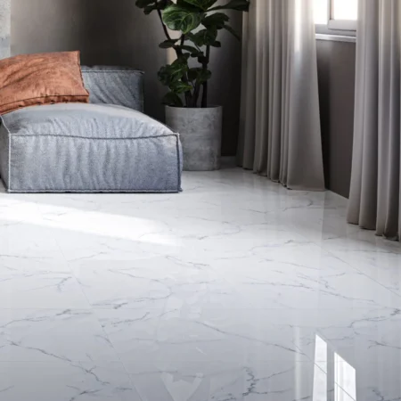 Space Light White Marble Look Shiny Ceramic Floor Tile - 600x600mm