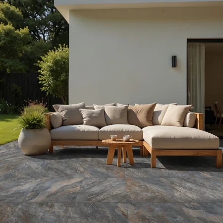 Kilimanjaro Stonehaven Charcoal Black Stone Look Slip Resistant Porcelain Floor Tile - 420 x 420mm