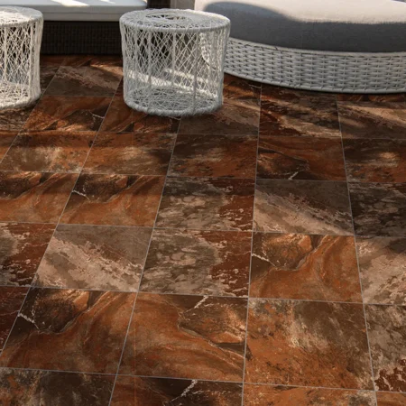 Kilimanjaro Valley Slate Red Stone Look Slip Resistant Porcelain Floor Tile - 420 x 420mm
